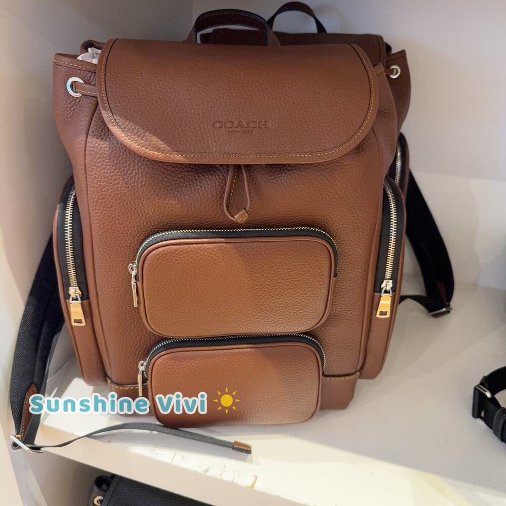 NWT Coach Finn Backpack CDC72 Soft Pebble Leather Silver VINTAGE BROWN - Picture 2 of 9